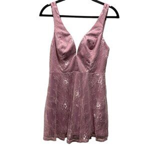 Lulus Womens Fueled By Love Mauve Purple Lace Skater Dress Size Medium